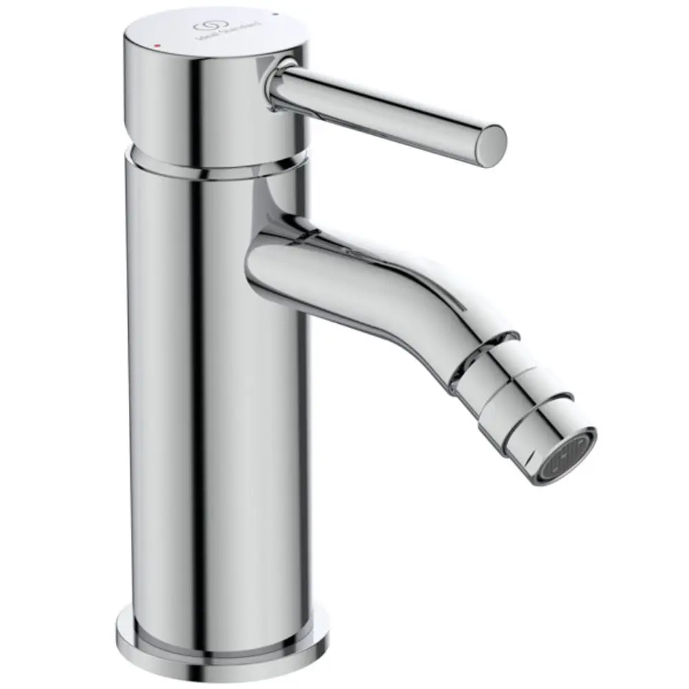 Ideal Standard Bidetarmatur aus verchromtem Material mit einem langen Auslauf und einem seitlichen Hebel zum Regulieren des Wasserflusses.